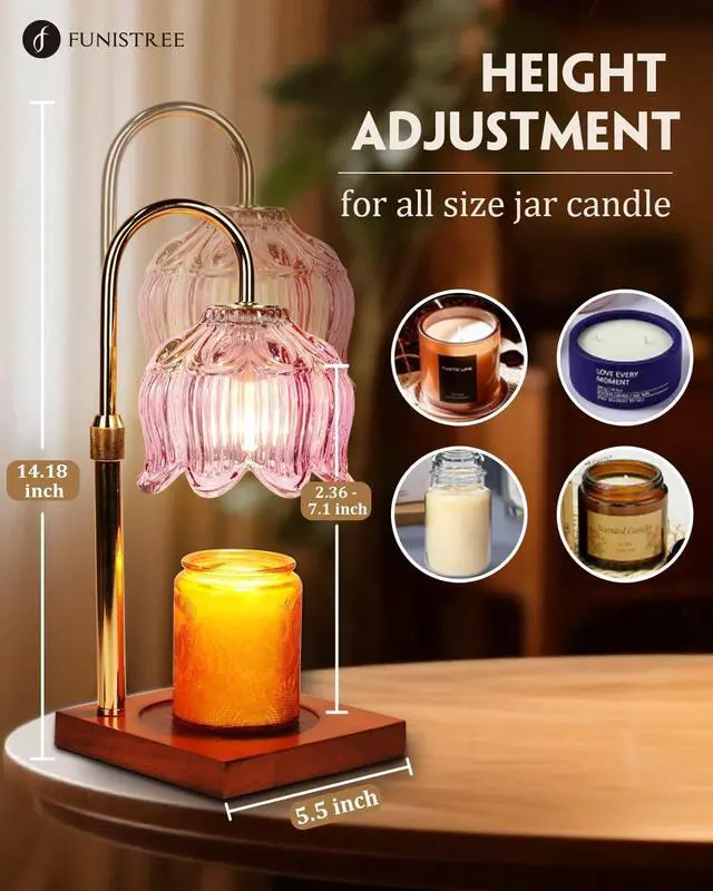 Alt view image 3 of 7 - Pink Candle Warmer Lamp with Timer & Dimmer, Candle Lamp Warmer Adjustable Height, Mothers Day Birthday Gifts for Women Mom, House Warming New Home Bedroom Decor, Flower Wax Warmer for Jar Candle