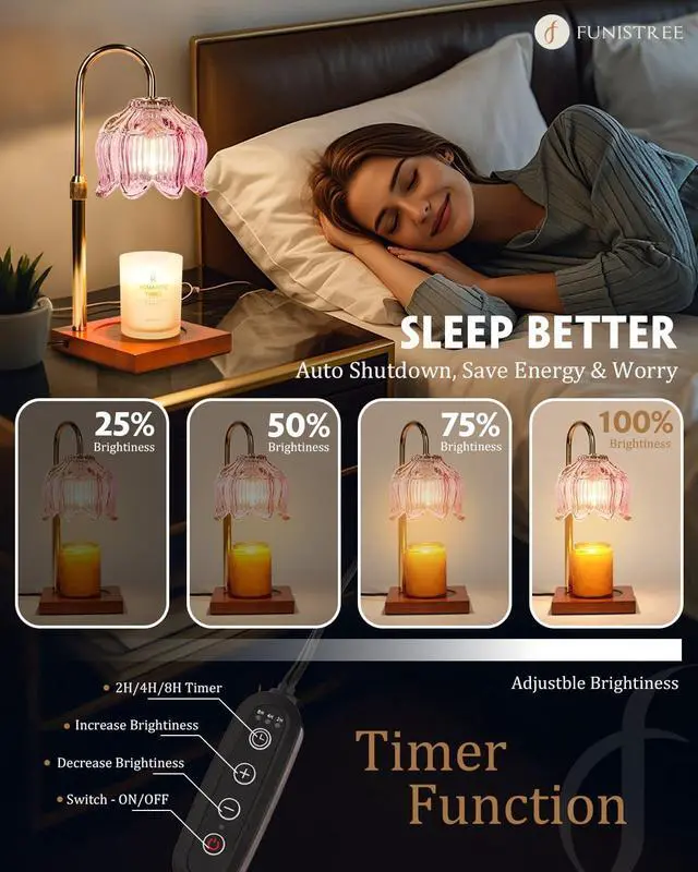 Alt view image 4 of 7 - Pink Candle Warmer Lamp with Timer & Dimmer, Candle Lamp Warmer Adjustable Height, Mothers Day Birthday Gifts for Women Mom, House Warming New Home Bedroom Decor, Flower Wax Warmer for Jar Candle