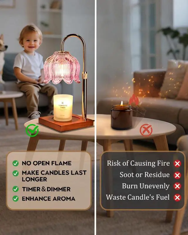 Alt view image 5 of 7 - Pink Candle Warmer Lamp with Timer & Dimmer, Candle Lamp Warmer Adjustable Height, Mothers Day Birthday Gifts for Women Mom, House Warming New Home Bedroom Decor, Flower Wax Warmer for Jar Candle