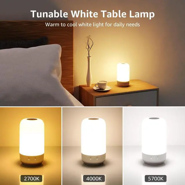Alt view image 2 of 7 - Table Lamp, Color Changing LED Touch Lamp for Bedroom, RGB and Tunable White 2700K-5700K, 350lm, Dimmable Bedside Nursery Night Light with Auto-Off Timer, Soft Warm White Mood Lighting, Silver