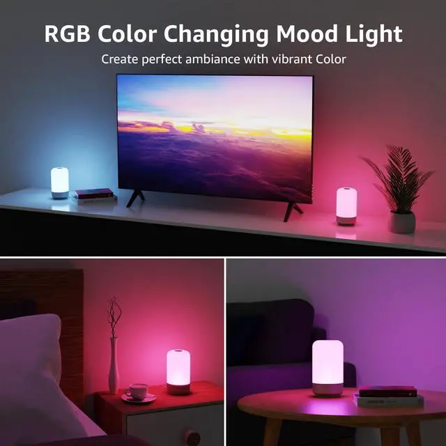 Alt view image 3 of 7 - Table Lamp, Color Changing LED Touch Lamp for Bedroom, RGB and Tunable White 2700K-5700K, 350lm, Dimmable Bedside Nursery Night Light with Auto-Off Timer, Soft Warm White Mood Lighting, Silver