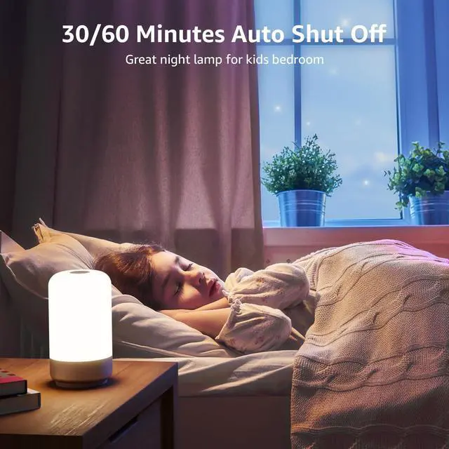 Alt view image 4 of 7 - Table Lamp, Color Changing LED Touch Lamp for Bedroom, RGB and Tunable White 2700K-5700K, 350lm, Dimmable Bedside Nursery Night Light with Auto-Off Timer, Soft Warm White Mood Lighting, Silver