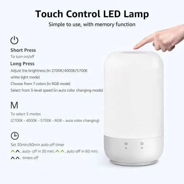 Alt view image 6 of 7 - Table Lamp, Color Changing LED Touch Lamp for Bedroom, RGB and Tunable White 2700K-5700K, 350lm, Dimmable Bedside Nursery Night Light with Auto-Off Timer, Soft Warm White Mood Lighting, Silver