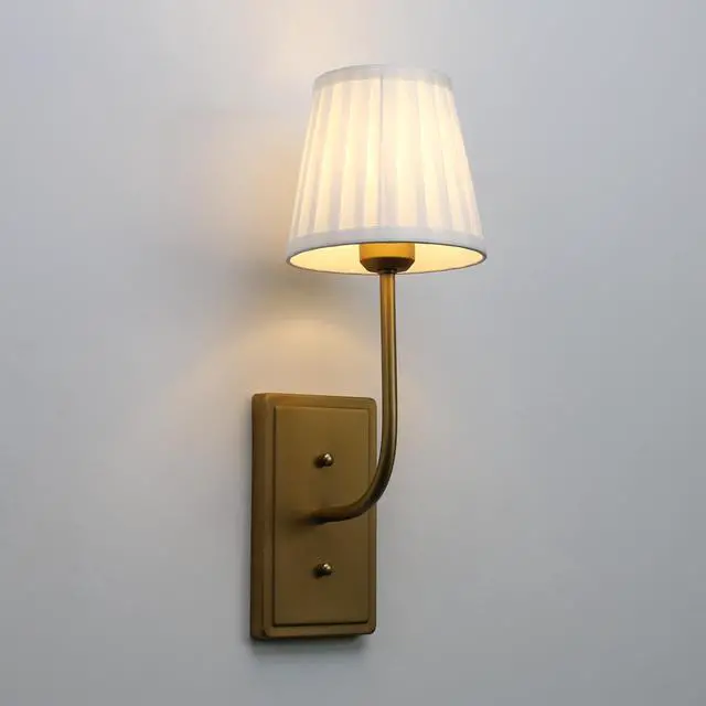 Main image of Vintage Antique Brass Wall Sconce 1-Light, White Pleated Fabric Shade Wall Lamp Hardwired Indoor Wall Light for Bedroom Living Room Vanity Bathroom