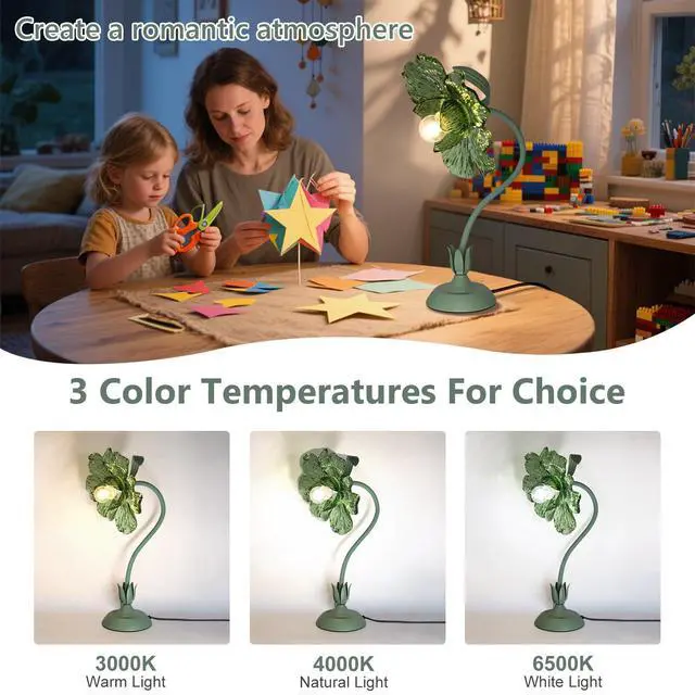 Alt view image 2 of 7 - Begonia Flower Table Lamp for Bedroom, 3 Colors Flower Reading Light with E26 Bulb, Cute Desk Lamp Bedside Lamps for Nightstands Home Decor, Adjustable Flexible DIY Floral Lamps for Living Room Office
