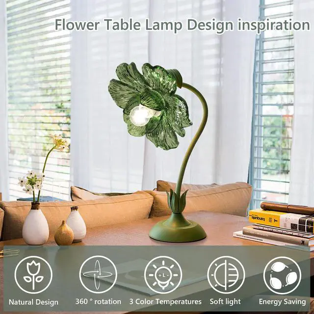 Alt view image 4 of 7 - Begonia Flower Table Lamp for Bedroom, 3 Colors Flower Reading Light with E26 Bulb, Cute Desk Lamp Bedside Lamps for Nightstands Home Decor, Adjustable Flexible DIY Floral Lamps for Living Room Office