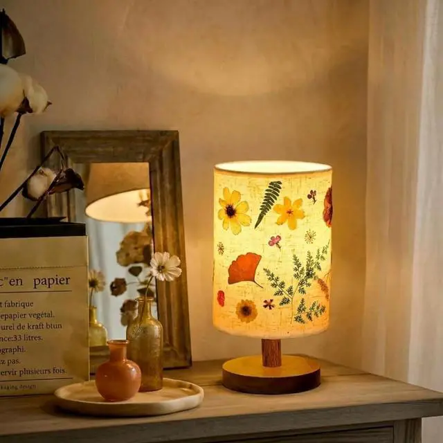 Alt view image 5 of 7 - Pressed Flower Vintage Table Lamp, Cottagecore Boho Rustic Night Light, Decorative Small Lamp Gift Box Set for Bedroom Living Room Office, Gift for Women on Mother's Day (Modern Style)