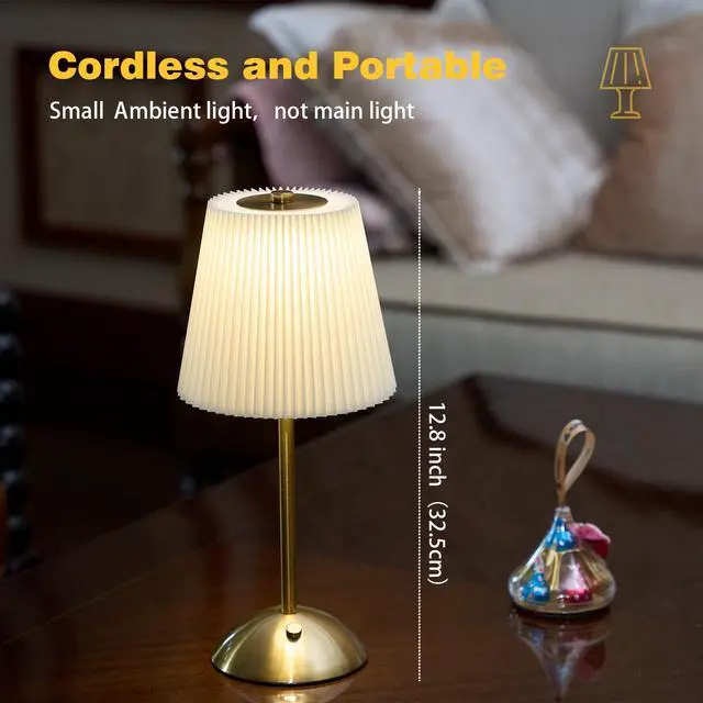 Alt view image 2 of 7 - Cordless Table Lamp, 3000mAh Rechargeable Battery Operated Touch Light, Portable 3-Color Dimmable Vintage Ambient Light Beige Fabric Shade for Dining Table/Bedroom/Kitchen/Bar/Bathroom/Entryway/Gift