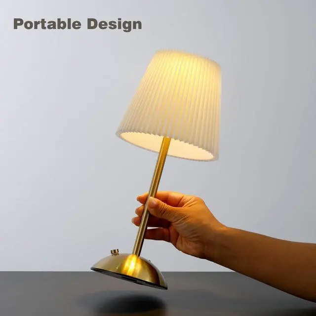 Alt view image 3 of 7 - Cordless Table Lamp, 3000mAh Rechargeable Battery Operated Touch Light, Portable 3-Color Dimmable Vintage Ambient Light Beige Fabric Shade for Dining Table/Bedroom/Kitchen/Bar/Bathroom/Entryway/Gift