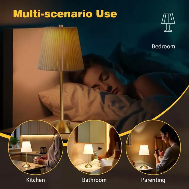 Alt view image 6 of 7 - Cordless Table Lamp, 3000mAh Rechargeable Battery Operated Touch Light, Portable 3-Color Dimmable Vintage Ambient Light Beige Fabric Shade for Dining Table/Bedroom/Kitchen/Bar/Bathroom/Entryway/Gift