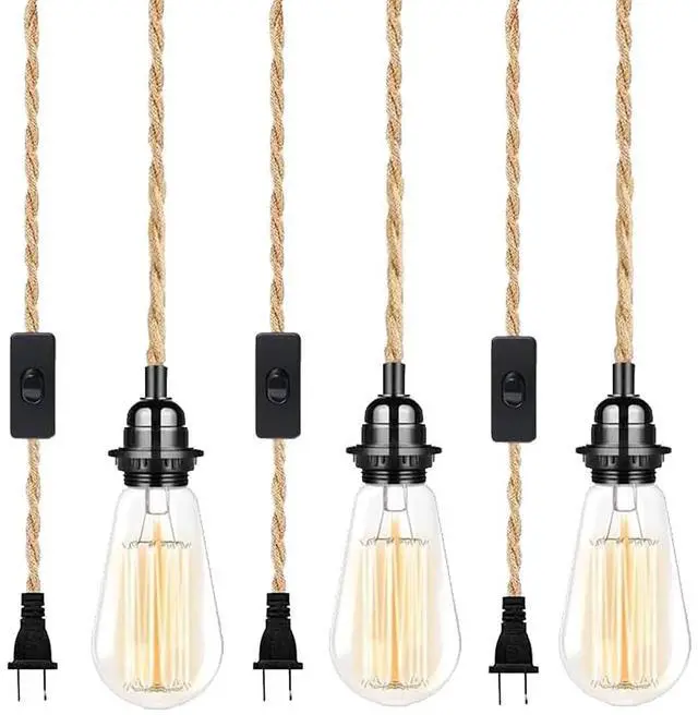 Main image of Industrial 15ft Pendant Light Cord -Plug in Hanging Light Fixture, 15FT Farmhouse Pendant Lamp Lights Cord with Switch Cord for Kitchen Island Bedroom Living Room