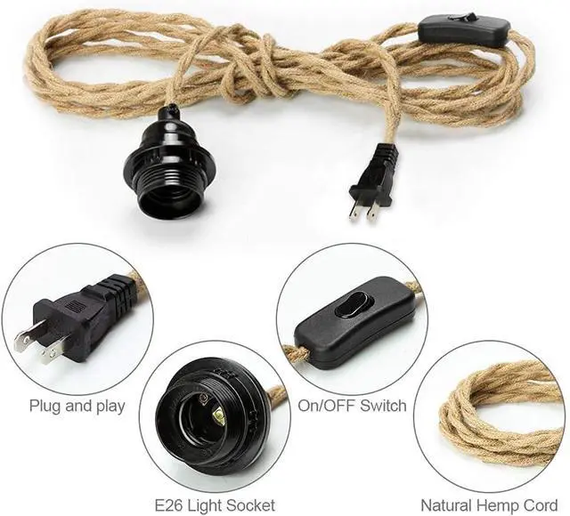 Alt view image 2 of 7 - Industrial 15ft Pendant Light Cord -Plug in Hanging Light Fixture, 15FT Farmhouse Pendant Lamp Lights Cord with Switch Cord for Kitchen Island Bedroom Living Room