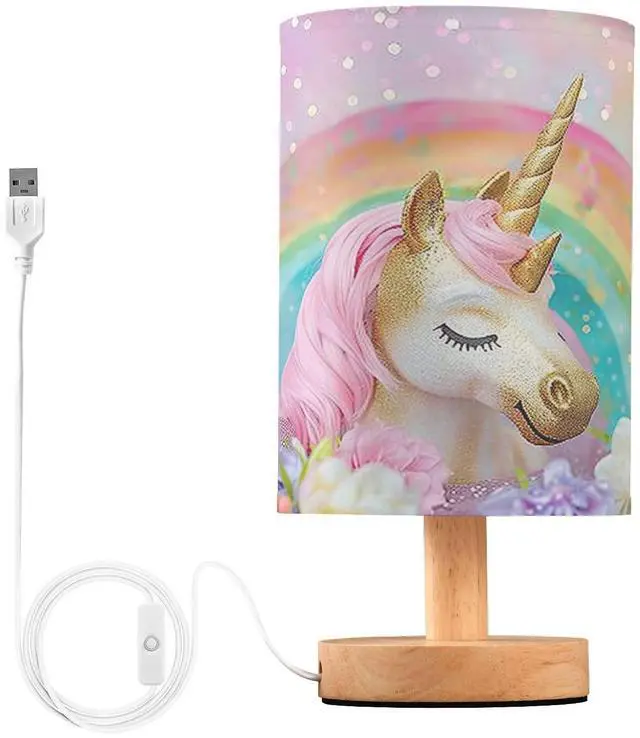 Main image of Bedside Lamp Pink Unicorn Cute Table Lamp with USB Port Wood Base for Living Room,Bedroom,Nightstand 214B5433