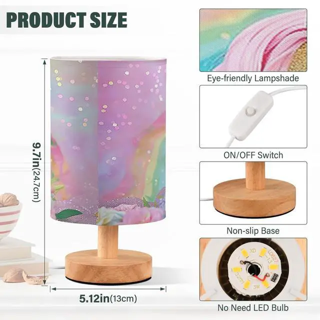 Alt view image 3 of 7 - Bedside Lamp Pink Unicorn Cute Table Lamp with USB Port Wood Base for Living Room,Bedroom,Nightstand 214B5433