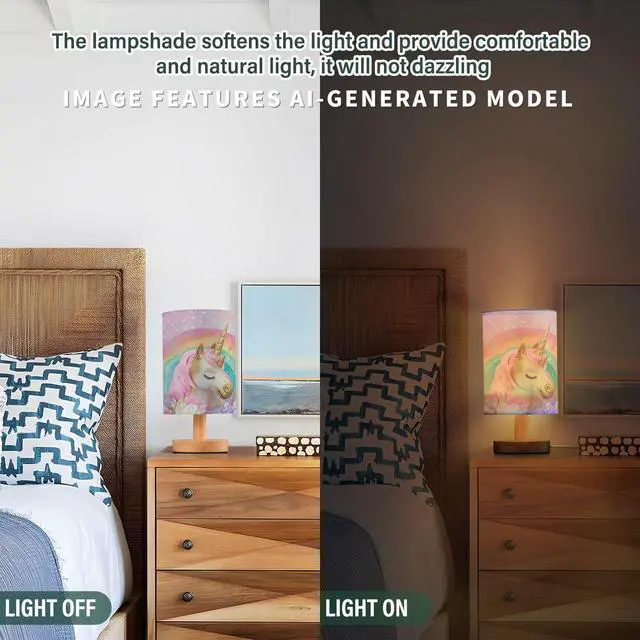 Alt view image 5 of 7 - Bedside Lamp Pink Unicorn Cute Table Lamp with USB Port Wood Base for Living Room,Bedroom,Nightstand 214B5433