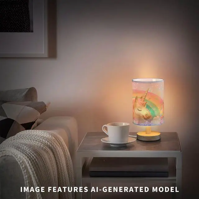 Alt view image 7 of 7 - Bedside Lamp Pink Unicorn Cute Table Lamp with USB Port Wood Base for Living Room,Bedroom,Nightstand 214B5433