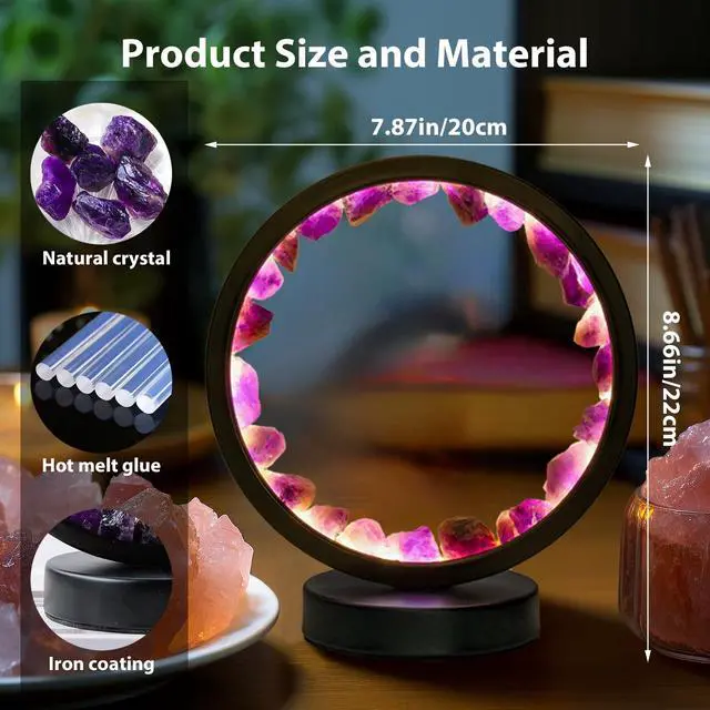 Alt view image 2 of 7 - Runyansghi Amethyst Night Lamp 8.6'' Natural Healing Crystal Bedside USB Port 3 Colours Dimming Mode Bedroom Suitable Light for Living Room Office Home Decor Ideal Gift