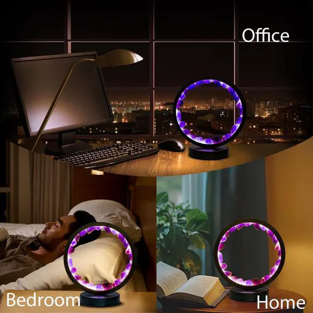 Alt view image 4 of 7 - Runyansghi Amethyst Night Lamp 8.6'' Natural Healing Crystal Bedside USB Port 3 Colours Dimming Mode Bedroom Suitable Light for Living Room Office Home Decor Ideal Gift