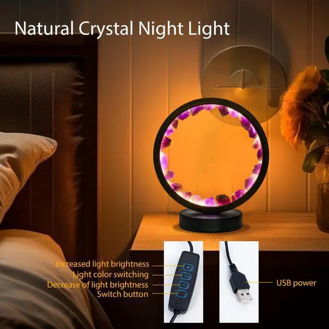 Alt view image 5 of 7 - Runyansghi Amethyst Night Lamp 8.6'' Natural Healing Crystal Bedside USB Port 3 Colours Dimming Mode Bedroom Suitable Light for Living Room Office Home Decor Ideal Gift