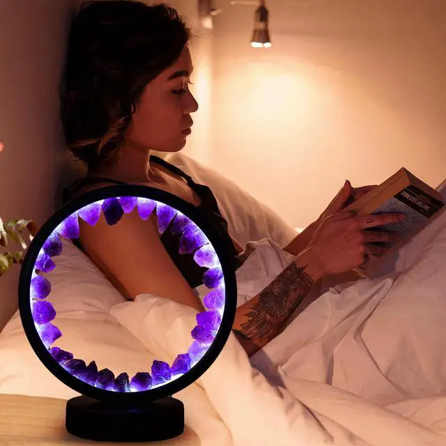 Alt view image 6 of 7 - Runyansghi Amethyst Night Lamp 8.6'' Natural Healing Crystal Bedside USB Port 3 Colours Dimming Mode Bedroom Suitable Light for Living Room Office Home Decor Ideal Gift