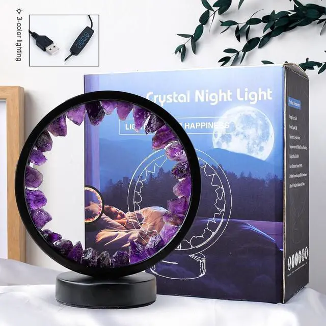 Alt view image 7 of 7 - Runyansghi Amethyst Night Lamp 8.6'' Natural Healing Crystal Bedside USB Port 3 Colours Dimming Mode Bedroom Suitable Light for Living Room Office Home Decor Ideal Gift