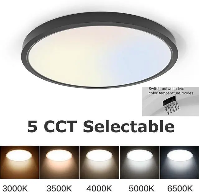 Alt view image 2 of 7 - Flush Mount LED Ceiling Light Fixture Black,12 Inch 20 Watt, Thin Ceiling Lamp Surface Mount for Kitchen Bedroom Utility Laundry Closet Room,5 Color Temperatures in One