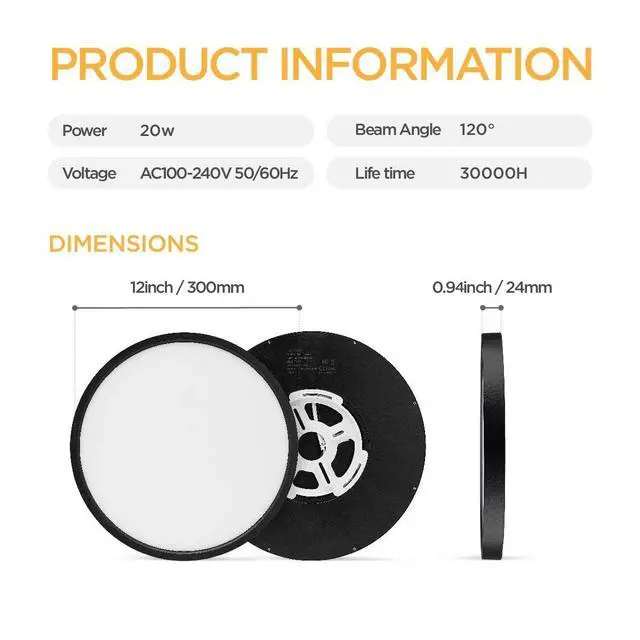 Alt view image 4 of 7 - Flush Mount LED Ceiling Light Fixture Black,12 Inch 20 Watt, Thin Ceiling Lamp Surface Mount for Kitchen Bedroom Utility Laundry Closet Room,5 Color Temperatures in One