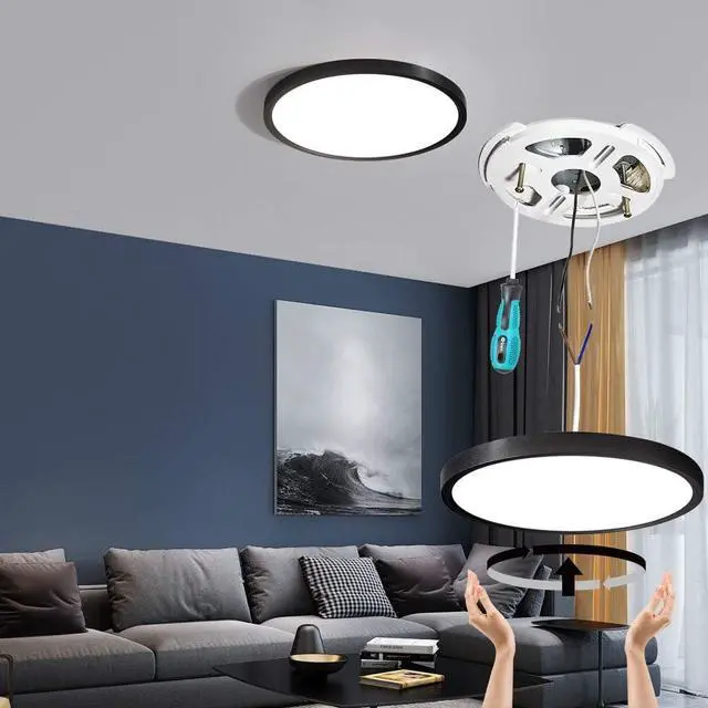 Alt view image 7 of 7 - Flush Mount LED Ceiling Light Fixture Black,12 Inch 20 Watt, Thin Ceiling Lamp Surface Mount for Kitchen Bedroom Utility Laundry Closet Room,5 Color Temperatures in One