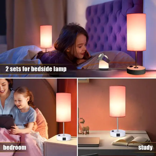 Alt view image 2 of 7 - Table Lamp with USB Port - Desk Lamp Touch Lamp Bedside Lamps for Bedroom, 3 Way Dimmable Small Lamps for Living Room, Nightstand, Nursery, Dorm, Home, Office, White Base+ Pink Lampshade