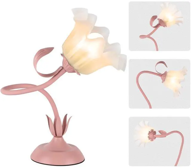 Main image of Cute Flower Desk Lamp, 3 Color Temperature Table Lamps with LED Bulb, Vintage Bedside Lamp, Reading Lamps with Soft Light for Bedroom, Living RoomPink