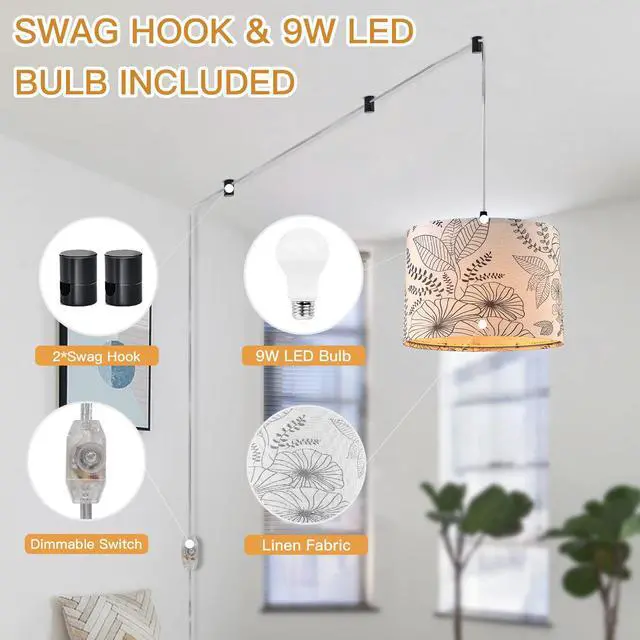 Alt view image 2 of 7 - Plug in Pendant Light, Hanging Light with Plug in Cord with Dimmable Switch, Hanging Lamp with 15 ft Clear Cord, Pendant Lights Fixture for Bedroom Kitchen Island (Bulb Included)