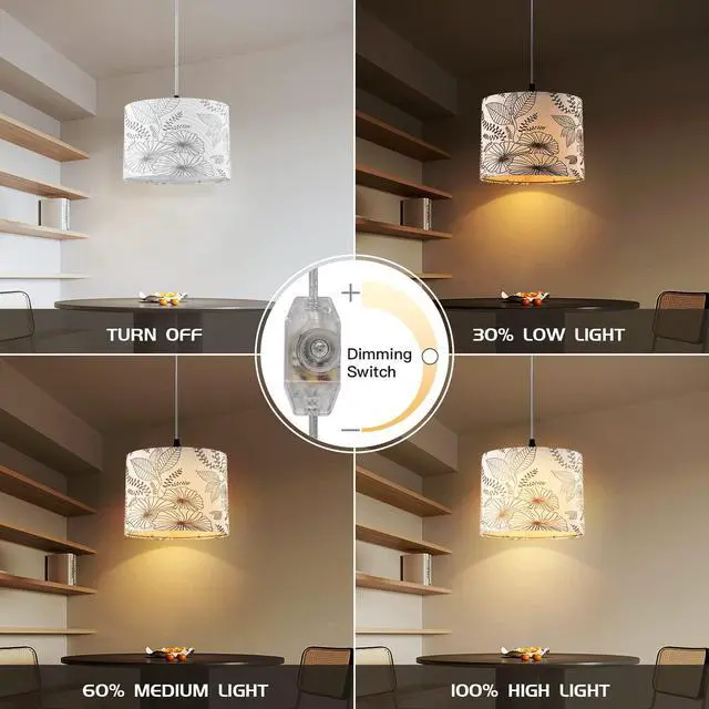 Alt view image 3 of 7 - Plug in Pendant Light, Hanging Light with Plug in Cord with Dimmable Switch, Hanging Lamp with 15 ft Clear Cord, Pendant Lights Fixture for Bedroom Kitchen Island (Bulb Included)