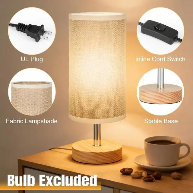 Alt view image 2 of 7 - Bedside Table Lamps, Table Lamp for Bedroom, Lamps for Night Stands with Linen Lampshades, Small Table Lamp for Living Room, Office (Bulb Excluded) (Brown)