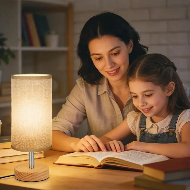 Alt view image 6 of 7 - Bedside Table Lamps, Table Lamp for Bedroom, Lamps for Night Stands with Linen Lampshades, Small Table Lamp for Living Room, Office (Bulb Excluded) (Brown)