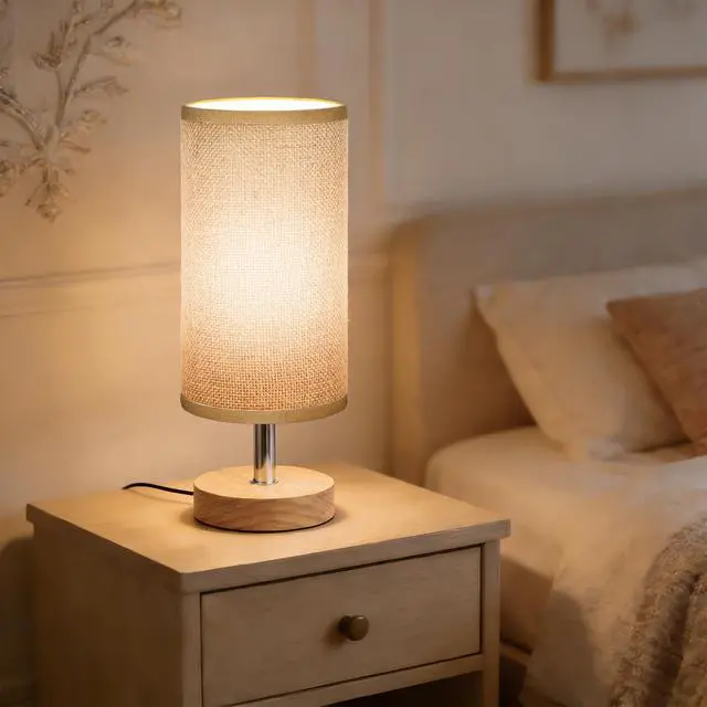 Alt view image 7 of 7 - Bedside Table Lamps, Table Lamp for Bedroom, Lamps for Night Stands with Linen Lampshades, Small Table Lamp for Living Room, Office (Bulb Excluded) (Brown)