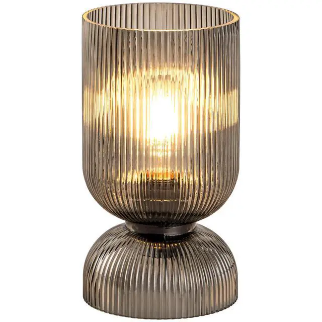 Alt view image 2 of 7 - Modern Table Lamp,Glass Mid Century Lamp with Smoky Gray Glass Shade, Bedside Lamp with On/Off Switch, Minimalist Nightstand Lamp for Bedroom, Living Room, Office (Bulb not Included)