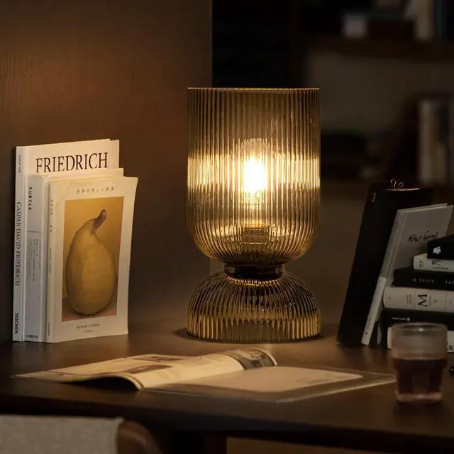 Alt view image 4 of 7 - Modern Table Lamp,Glass Mid Century Lamp with Smoky Gray Glass Shade, Bedside Lamp with On/Off Switch, Minimalist Nightstand Lamp for Bedroom, Living Room, Office (Bulb not Included)