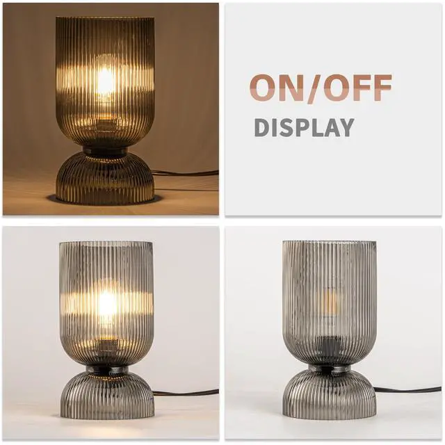 Alt view image 7 of 7 - Modern Table Lamp,Glass Mid Century Lamp with Smoky Gray Glass Shade, Bedside Lamp with On/Off Switch, Minimalist Nightstand Lamp for Bedroom, Living Room, Office (Bulb not Included)