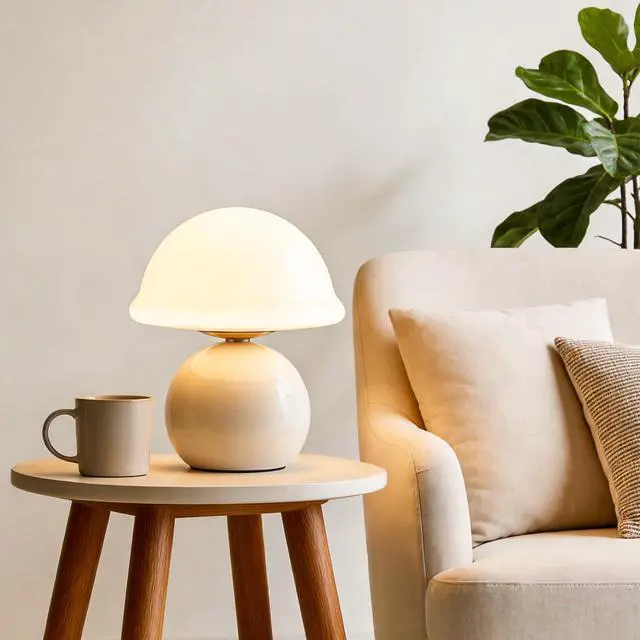 Alt view image 2 of 7 - Mushroom Table Lamp for Bedroom, Cozy Bedside Lamp with Glass Shade, Stepless Dimmable Nightstand Lamp for Relaxing Bedroom Decor & Aesthetic Home (White)