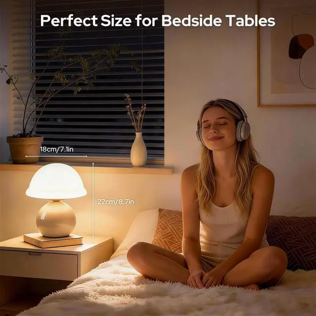 Alt view image 4 of 7 - Mushroom Table Lamp for Bedroom, Cozy Bedside Lamp with Glass Shade, Stepless Dimmable Nightstand Lamp for Relaxing Bedroom Decor & Aesthetic Home (White)