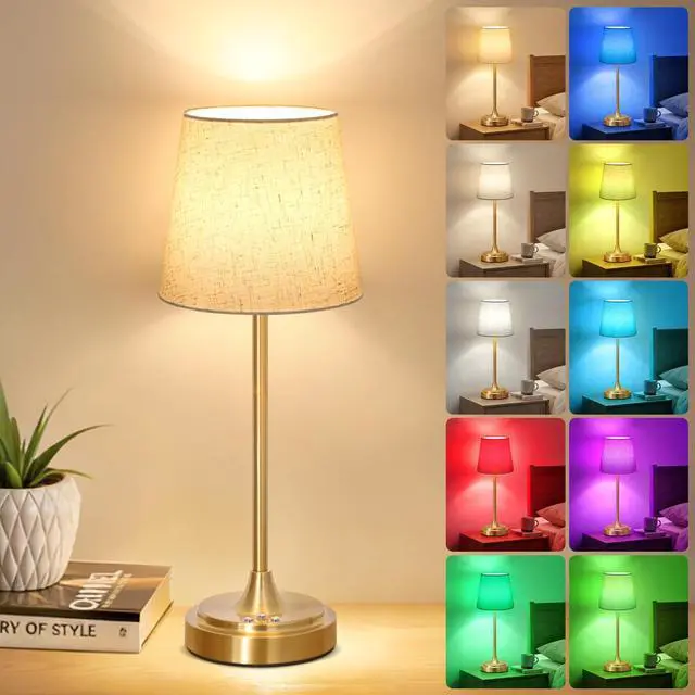 Main image of Cordless Table Lamp Rechargeable,5000mAh Battery Operated Desk Lamp,3 Colors & 7 RGB Stepless Dimmable,Touch Control Ambient Light for Bedside,Bedroom,Dining Room,Living Room,Gold,FlaxenShade