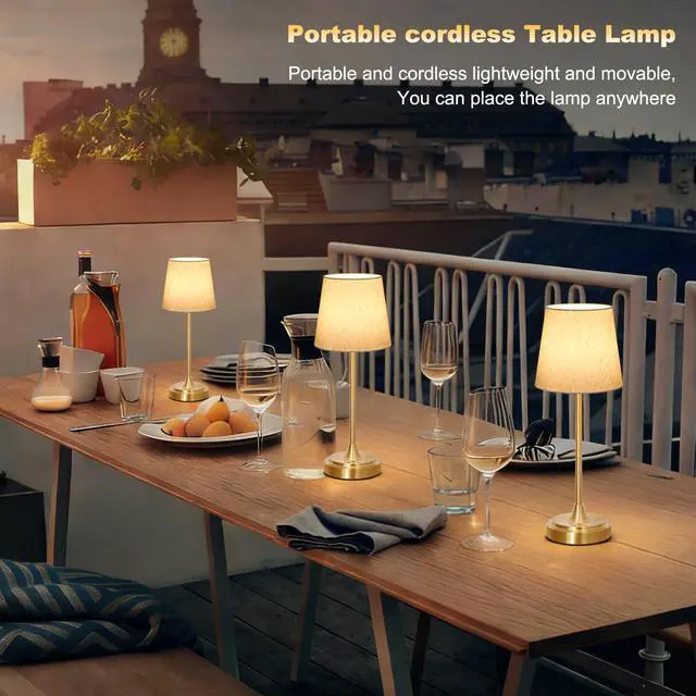 Alt view image 6 of 7 - Cordless Table Lamp Rechargeable,5000mAh Battery Operated Desk Lamp,3 Colors & 7 RGB Stepless Dimmable,Touch Control Ambient Light for Bedside,Bedroom,Dining Room,Living Room,Gold,FlaxenShade