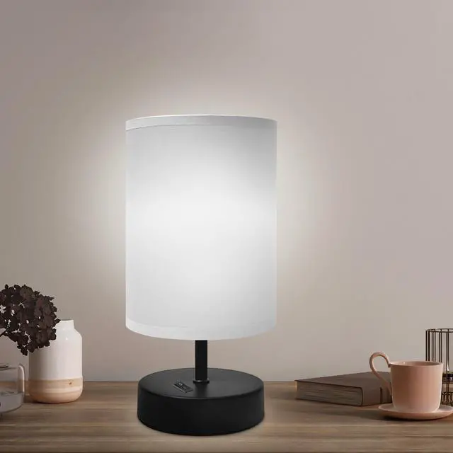 Main image of Small Bedside Table Lamp, Gray Fabric Shade, 9 Inch, 1 Pack