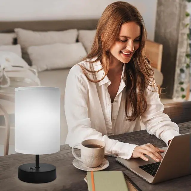 Alt view image 5 of 7 - Small Bedside Table Lamp, Gray Fabric Shade, 9 Inch, 1 Pack