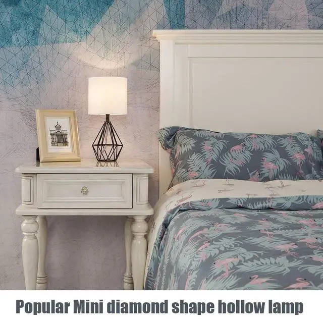 Alt view image 4 of 7 - Black Bedside Table Lamp,Small Nightstand Lamp for Bedroom,Modern Desk Lamp with TC Fabric Shade Geometric Metal Base for Living Room Study Office Farmhouse