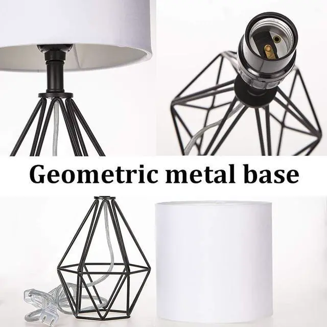 Alt view image 6 of 7 - Black Bedside Table Lamp,Small Nightstand Lamp for Bedroom,Modern Desk Lamp with TC Fabric Shade Geometric Metal Base for Living Room Study Office Farmhouse