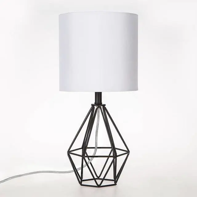 Alt view image 7 of 7 - Black Bedside Table Lamp,Small Nightstand Lamp for Bedroom,Modern Desk Lamp with TC Fabric Shade Geometric Metal Base for Living Room Study Office Farmhouse