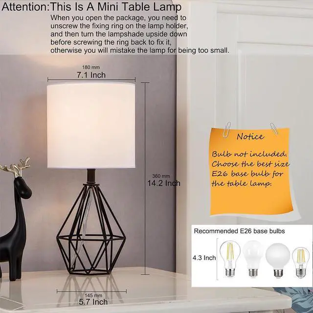 Alt view image 2 of 7 - Black Bedside Table Lamp,Small Nightstand Lamp for Bedroom,Modern Desk Lamp with TC Fabric Shade Geometric Metal Base for Living Room Study Office Farmhouse