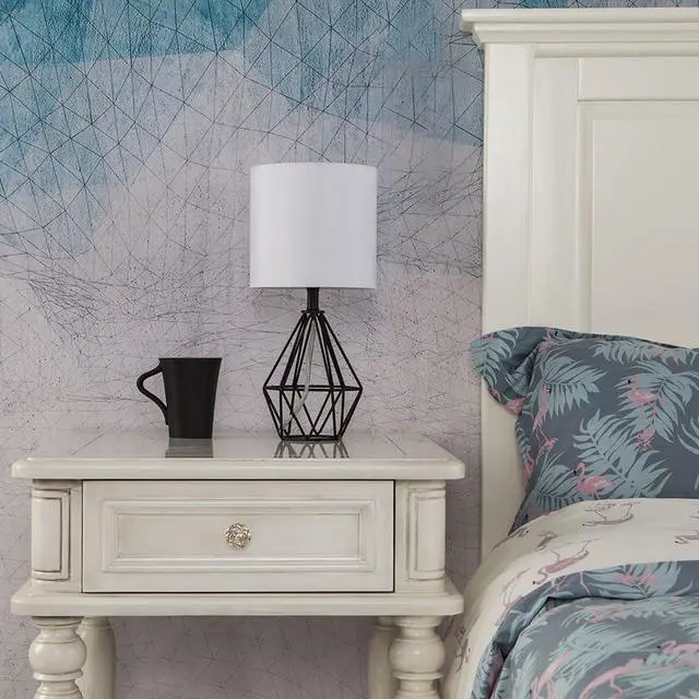 Alt view image 3 of 7 - Black Bedside Table Lamp,Small Nightstand Lamp for Bedroom,Modern Desk Lamp with TC Fabric Shade Geometric Metal Base for Living Room Study Office Farmhouse
