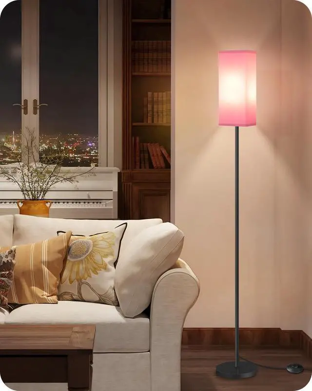 Alt view image 2 of 7 - Floor Lamp, Pole with Foot Switch, Modern Standing Lamp Shade, Minimalist Freestanding Lamp (Bulb Not Included), for Living Room, Bedroom Office ETL Listed, Black and Pink P07LD05